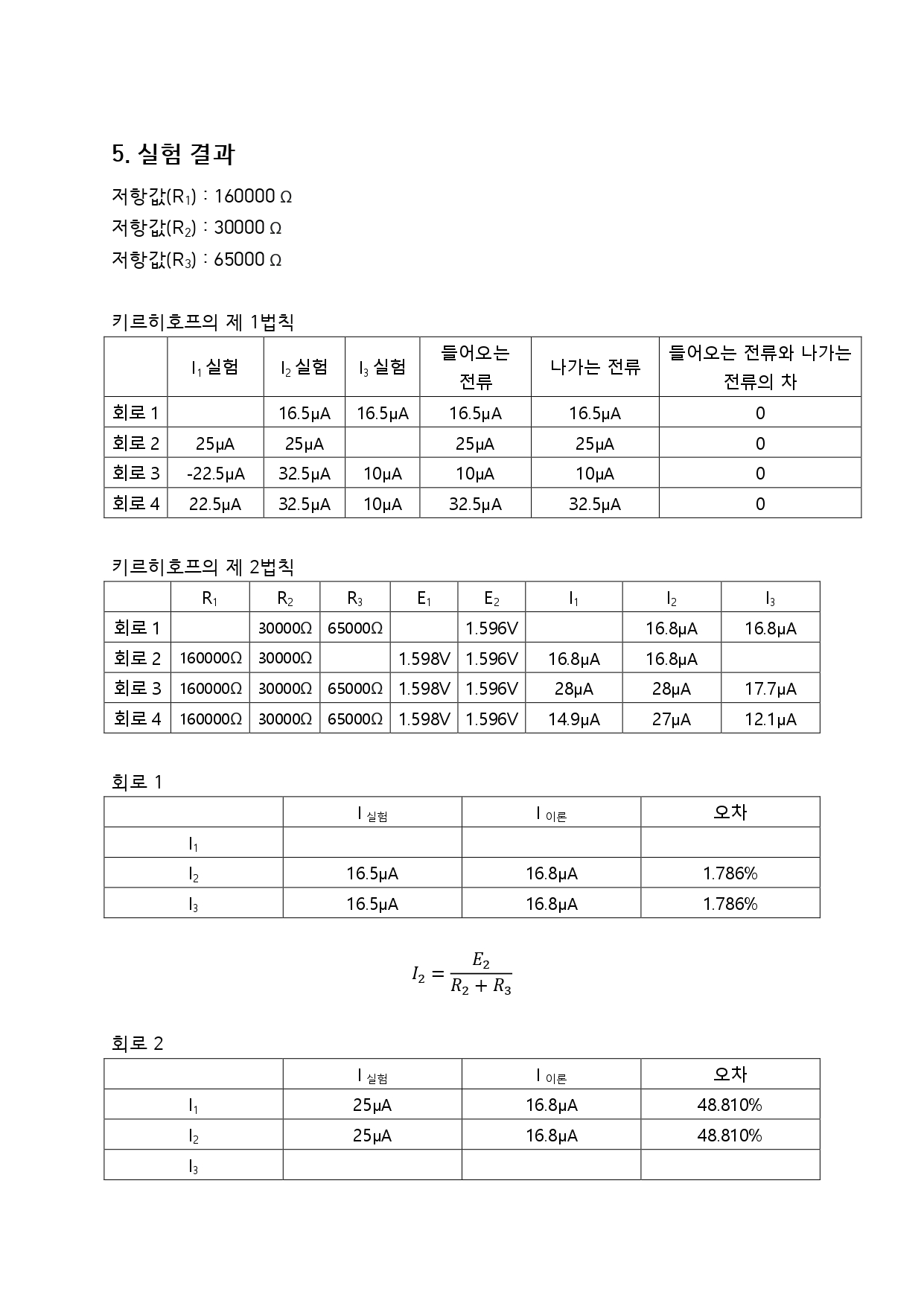 키르히호프의 법칙 실험결과 1