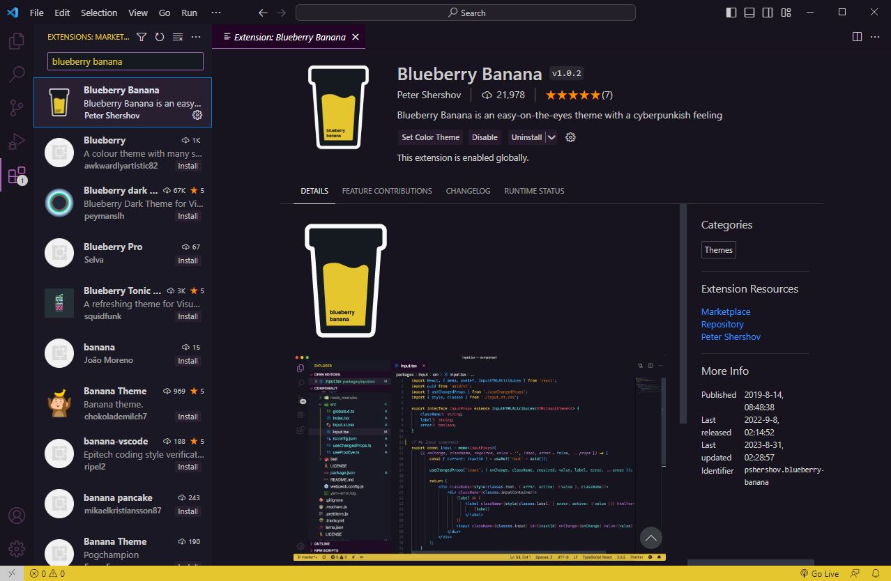 VScode 테마 Blueberry Banana
