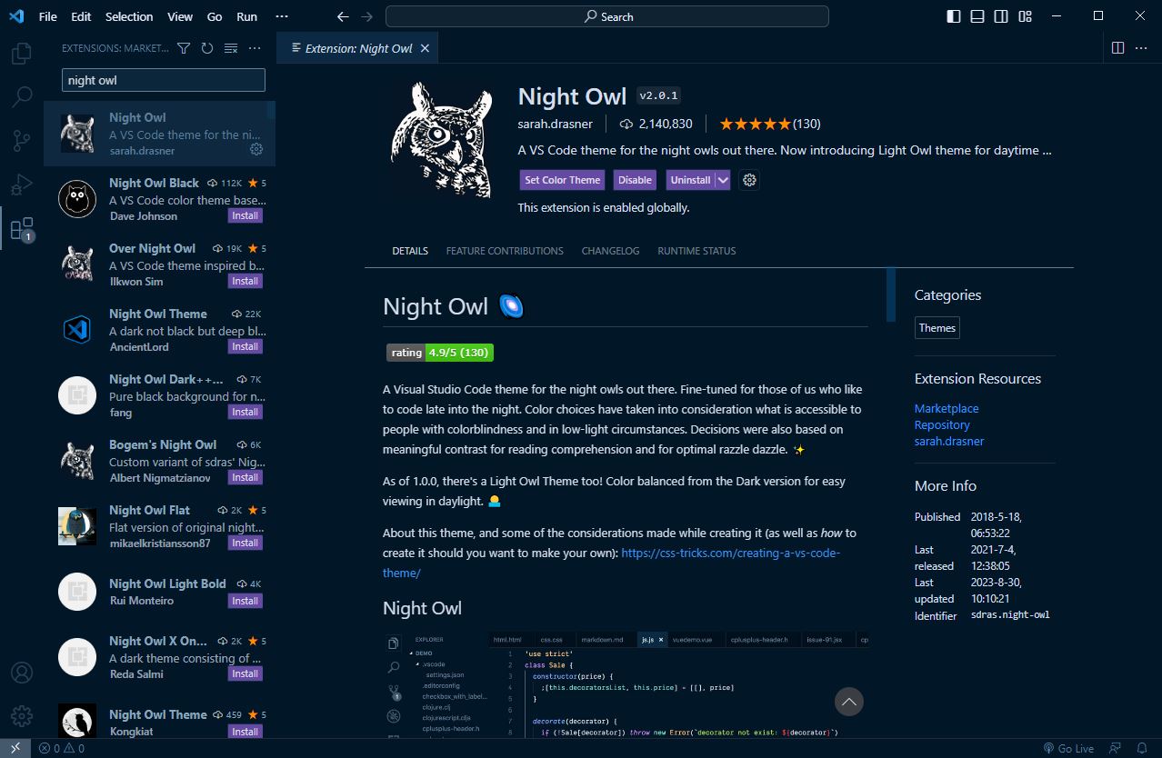 VScode 테마 Night Owl