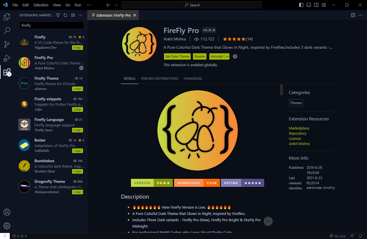 VScode 테마 FireFly Pro